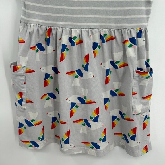 HANNA ANDERSSON Girls Gray White Rainbow Bird Stripe Print Dress Size 6 - 7 - Picture 5 of 7